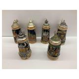 Six German Beer Steins with Pewter Lids