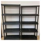 Two 5-Tier Plastic Storage Shelving Units