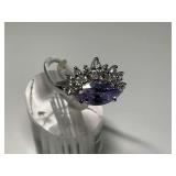 Sterling Silver Ring with Purple Stone and CZ Accents...Size 7.5