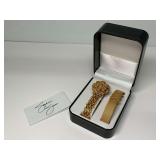 Suzanne Somers Gold-Tone Flower Wristwatch with Box