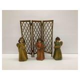 Vintage Angel Musician Figurines with Decorative Folding Screen