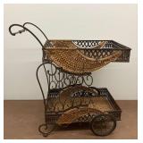 Vintage Metal and Wicker Two-Tier Serving Cart