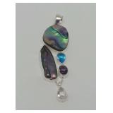 Sterling Silver Pendant with Abalone, Pearl, and Gemstones