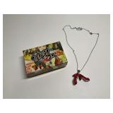 Sterling Silver Wizard of Oz Ruby Slippers Necklace and Keepsake Box