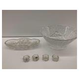 Cut Crystal Glass Bowl, Serving Dish and Salt Cellars