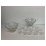 Anchor Hocking and Other Glass Punch Bowls w/Cups & Ladles