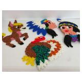 Vintage Melted Plastic Popcorn Craft Lot: Donkey, Native American, Turkey
