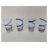 Set of Four Drinking Glasses with Blue Swirl Design
