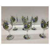 Set of Six Hand Painted Wine Glasses