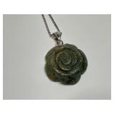 Carved Stone Flower Pendant Necklace