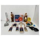 Paint Brushes, Pilgrim Figurines, Snow Tube, Clock & Other Items