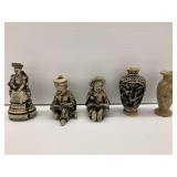 Five Piece Group of Asian Inspired Figurines and Decorative Vases