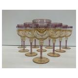 Set of Ten Vintage Ambiance Amber/Pink Luster Wine Glasses