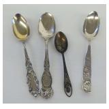 Four Ornate Sterling Silver Spoons