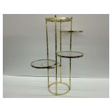 Brass Tone Metal Plant Stand with Glass Shelves