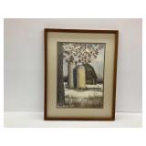 Framed Barn and Silos Signed Artwork