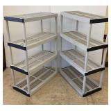 Two Plastic 4-Tier Shelving Units - One Has Damage/See Photos