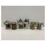 Six Beer Steins with Pewter Lids