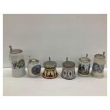 Six Beer Steins with Pewter Lids