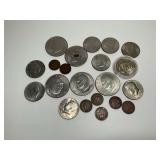 Mixed U.S. Coin Group: Eisenhower Dollars, Kennedy Half Dollars, and Indian Head Pennies