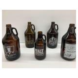 Five Amber Glass Brewery Beer Growlers