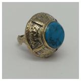 Tibetan Silver Ring with Turquoise Stone...Size 8.5