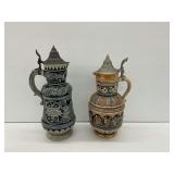 Two Stoneware Beer Steins with Pewter Lids