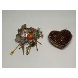 Kirks Folly Cinderella Carriage Brooch & Heart Shaped Compact