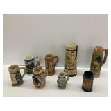 Eight Ceramic Beer Stein Mugs