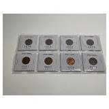 Eight US Wheat Pennies 1919-1951