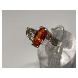 Sterling Silver Ring with 12K Gold Accents and Orange Stone...Size 7.25