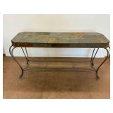 Slate Top Sofa Table with Wrought Iron Base