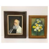 Pair of Framed Paintings: Portrait and Floral Still Life