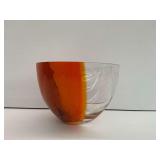 Art Glass Bowl with Orange and Clear Design