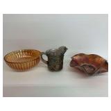 Carnival Glass Bowls and Pitcher Group