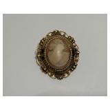 Gold Tone Natural Shell Cameo Brooch