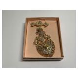 Gold Tone Kirks Folly Cupid Arrow, Cherubs and Heart Brooch