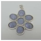 Sterling Silver and Blue Agate Flower Pendant