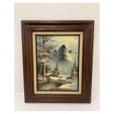 Framed R. Shelton Winter Landscape Painting