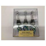 Set of 3 New in Package Pier 1 Imports Zinc Alloy Bottle Stoppers with Glass Swirl Tops