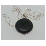 Sterling Silver Pendant with Black Stone..18 in. Necklace