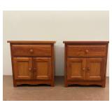 Pair of Wooden Nightstands with Drawers and Doors