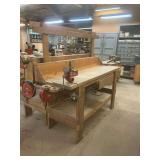 Wooden Workbench with Versa Vise and Outlets ... 63 x 82 x 25