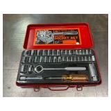Like New 40 Piece Ratchet and Socket Set in Red Case