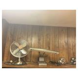 Three Metal Fans & Desk Lamp