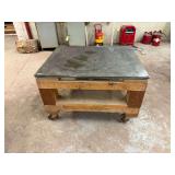 Rolling Wooden Cart w/ Metal Plate Top ... 32 x 47 x 37 Inches