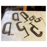 Group of Seven Metal C Clamps