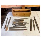 Assorted Metal Files in Wooden Tote