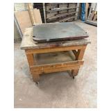 Rolling Wooden Cart w/ Metal Plate ... 38 x 38 x 28 Inches