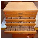 Wood Cabinet with Assorted Letter Press Type  ... 13 x 16 x 22 Inches